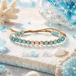 EVY JEWELS | Celestial Blue Aquamarine Sapphire Gem Bracelet Gold Plated Gelang Tangan Waterproof