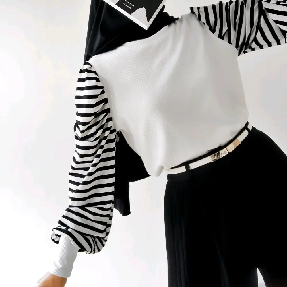 mimimalistyle - RUFFELA Puffy Blouse Puff Top Atasan Lengan Balon Panjang Wanita Stripe Casual