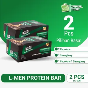 Twin Pack: L-Men Protein Bar 12 Sachet - Crunchy Chocolate / Strongberry- 7g Whey Protein - Rendah Lemak