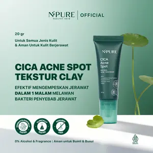 NPURE Cica (Centella) Acne Spot 20 gr - Obat Totol Jerawat / Salicylic Acid / BHA / Clay / Acne Spot / Kulit berjerawat / Acne skin / Niacinamide / Bekas Jerawat / Efektif / Ampuh / Dermatologically / Anti Bakteri / Aman Bumil Busui /HALAL