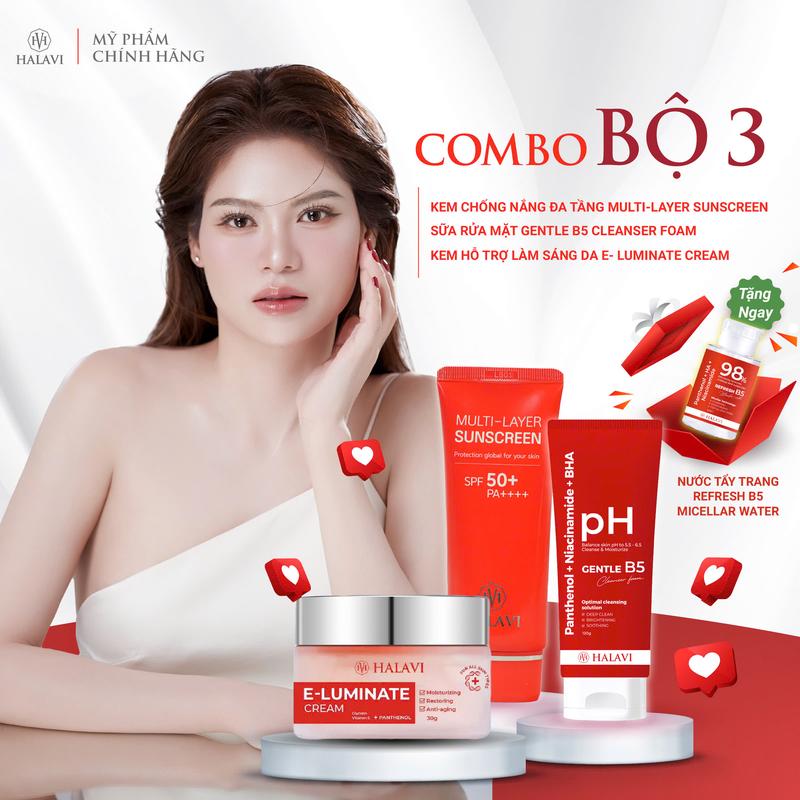 BỘ 3 SẢN PHẨM + Tặng Quà Kem chống nắng đa tầng + sữa rửa mặt Gentle B5 + kem dưỡng hỗ trợ cấp ẩm - TẶNG 1 nước tẩy trang Fefresh B5 Micellar Water