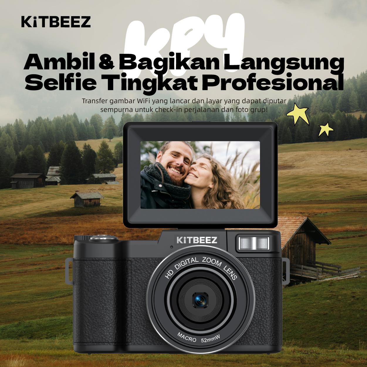【KiTBEEZ KP-4】 Kamera Digital 5K WiFi 75MP dengan Zoom Digital 18X, Layar Putar 180°, Flash Intelligent Muncul Otomatis untuk Selfie & Pembuatan Vlog 【KiTBEEZ KP-4】 Kamera Digital 5K WiFi 75MP dengan Zoom Digital 18X, Layar Putar 180°, Flash Intelligent Muncul Otomatis untuk Selfie & Pembuatan Vlog