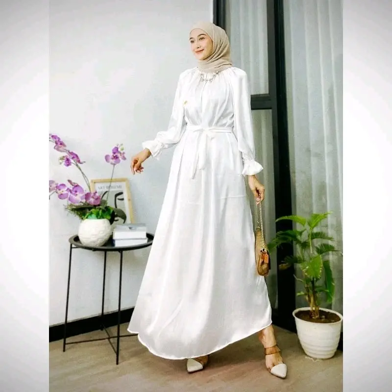 Shahrini Gamis Shimmer shilk Gamis Wanita Terbaru Dres Maxi Mewah Fashion Muslim Polos 1