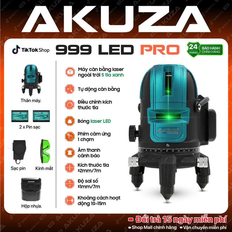 Máy Cân Bằng Laser AKUZA AK 999 PRO 5 tia xanh, bóng led siêu sáng, thi công lát nền, trần thạch cao
