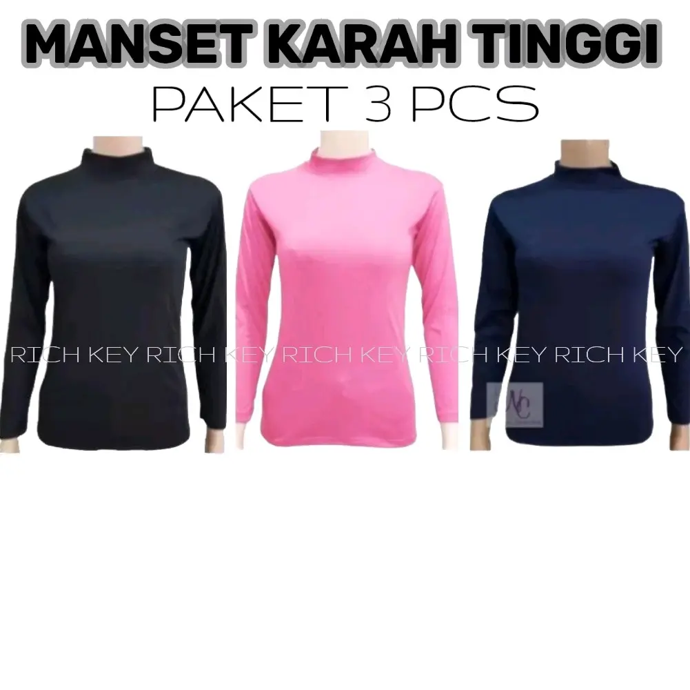 PAKET HEMAT ISI 3 PCS MANSET KT PAKAIAN WANITA KRAH TINGGI WANITA LENGEN PANJANG