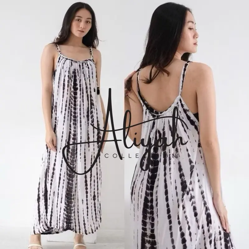 Daster Lobek Bali Panjang Tye Dye Rayon Aliyah Exclusive Wanita Busui Bumil - Motif, Dress, Hitam, Serut, Kimono, Kaki, Kancing