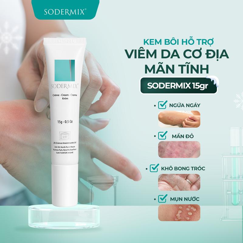 Kem bôi SODERMIX 15gr Hỗ trợ Viêm Da Cơ Địa Mãn Tính Tổ Đỉa Ngứa Mụn Nước Bong Tróc Dành Cho Người Tái Lại Nhiều Lần Nhập Khẩu Pháp