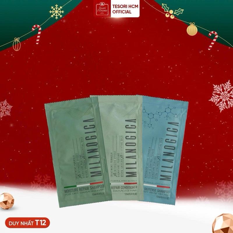 Dầu gội & xả gói 12ml Milanogica Phục hồi hư tổn Trị gàu sạch ngứa da đầu 1 dây 12 gói