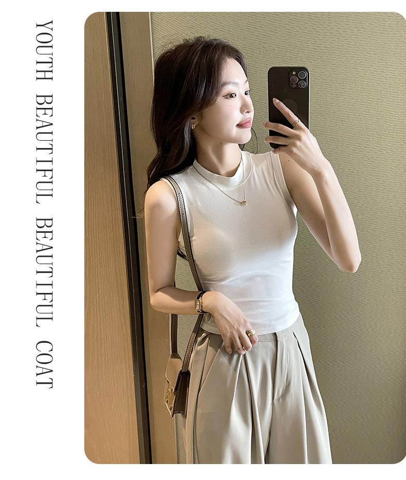Product Introduction of Round neck thread base shirt for women with sleeveless vest suspender cover for breasts outside and inner tops new style hot base underwear outside and strapless beautiful back top 7