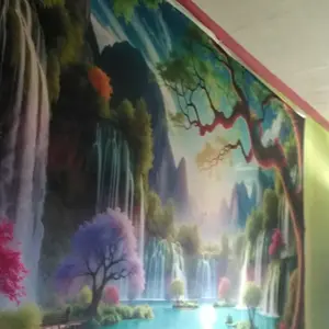 Permadani dekorasi ruang tamu, lukisan Cina baru, pemandangan dan air mengalir, desain air terjun Songbai, pembawa acara streaming langsung, latar belakang lokasi 3D, cocok untuk dekorasi ruang tamu.