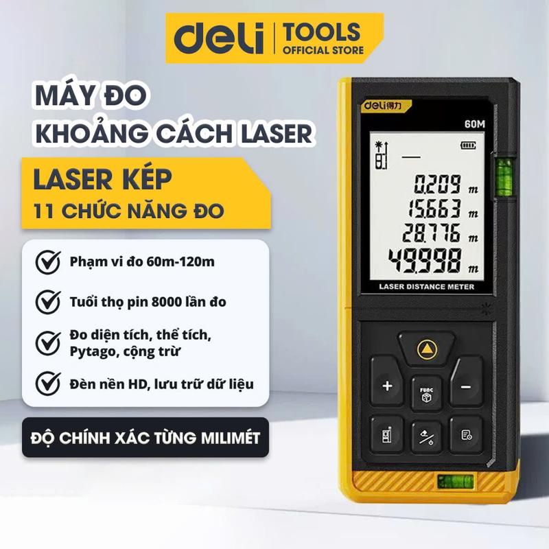  Thước Đo Khoảng Cách Laser Deli 120m Deli Máy Chính Hãng Đa Năng Sử Dụng Từ Xa Chính Xác Bỏ Túi Nhỏ Gọn Tự động tắt 30s Pin 500 Lần Đo 