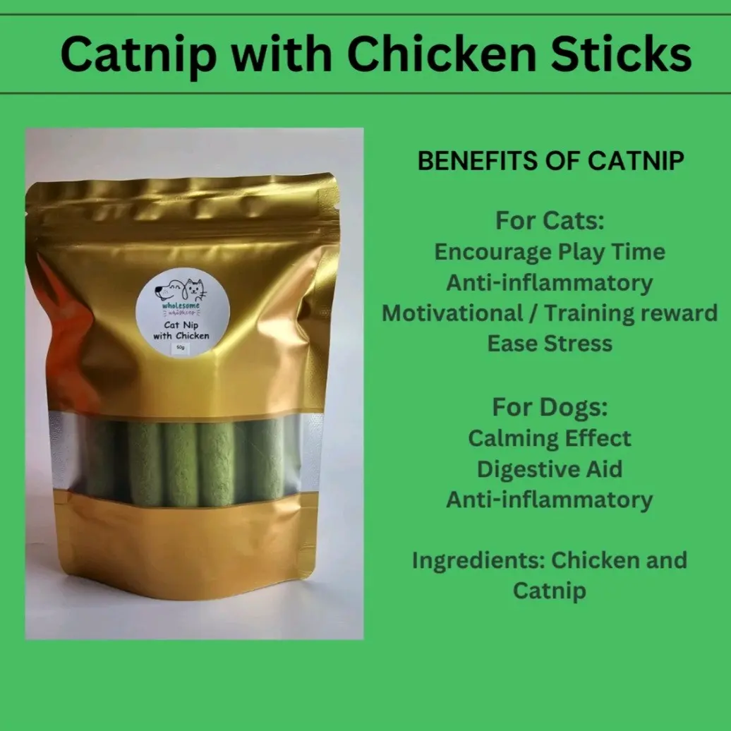 Wholesome Whiskers Catnip with Chicken sticks for Dogs and Cats catnip