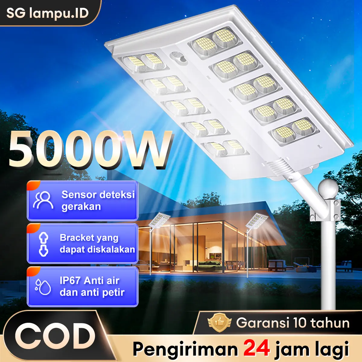 【Garansi 10 tahun】Lampu Jalan Tenaga Surya 5000W lampu tenaga surya lampu solar cell lampu outdoor lampu tenaga matahari sensor gerak Lampu sensor LED Luar Ruangan 0 tagihan listrik IP67 tahan air