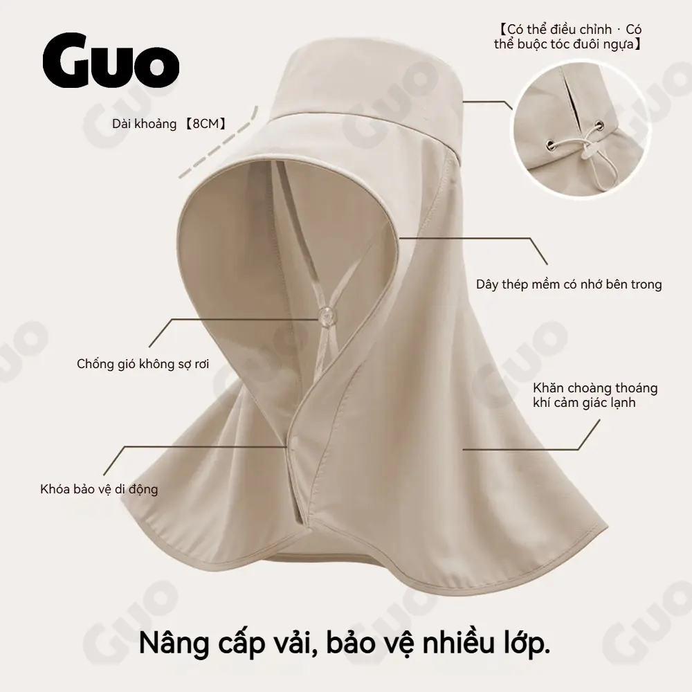 Guo Mũ Chống Nắng Có Khăn Quàng Cổ Tích Hợp Bảo Vệ Cổ Chống Tia UV Dành Cho Nữ Có Che Cổ Thích Hợp Cho Mũ Chống Nắng Nâng Cấp Vải Bảo Vệ Nhiều Lớp - 1