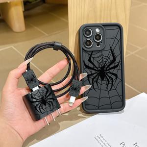 Set de 6 Piezas para iPhone, Funda Creativa para Teléfono de Spider, Cubierta para Cabeza del Cargador, Protector de Cable, Cuerda de Almacenamiento, Organizador de Línea de Datos