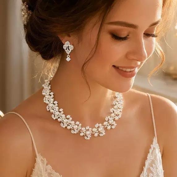 Bộ trang sức 2 món - vòng cổ Kaity, bông tai đi tiệc sang chảnh Trang Sức Dây Chuyền Chain Voi