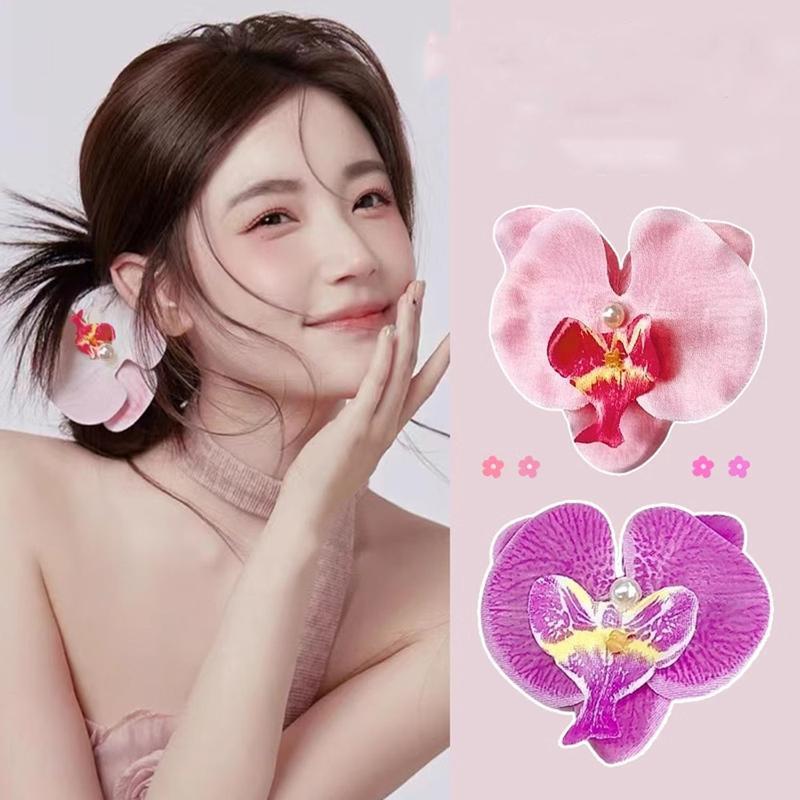 Kẹp Tóc Hoa Nhân Tạo, Kiểu Tưởng Tượng, Kẹp Tóc Hoa Lan Bướm Mô Phỏng, Phụ Kiện Tóc Dễ Thương, Dành Cho Nữ, 8,5cm 2