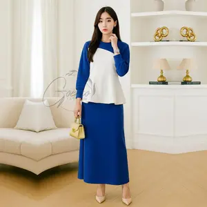 AF | Set Rok Nancy Setelan Katun Stretchy Atasan Dan Rok Panjang Wanita Casual Lengan Panjang Wanita