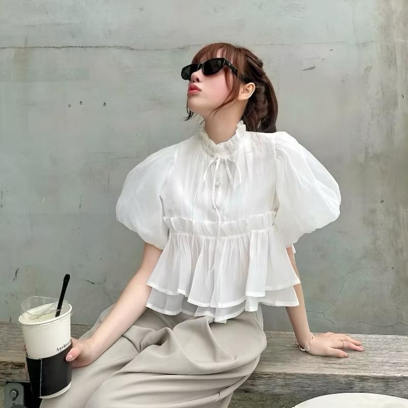 Mèo Mỡ Bigsize — Áo kiểu babydoll tay phồng voan tơ cột nơ xinh xắn bigsize nữ 60-95kg