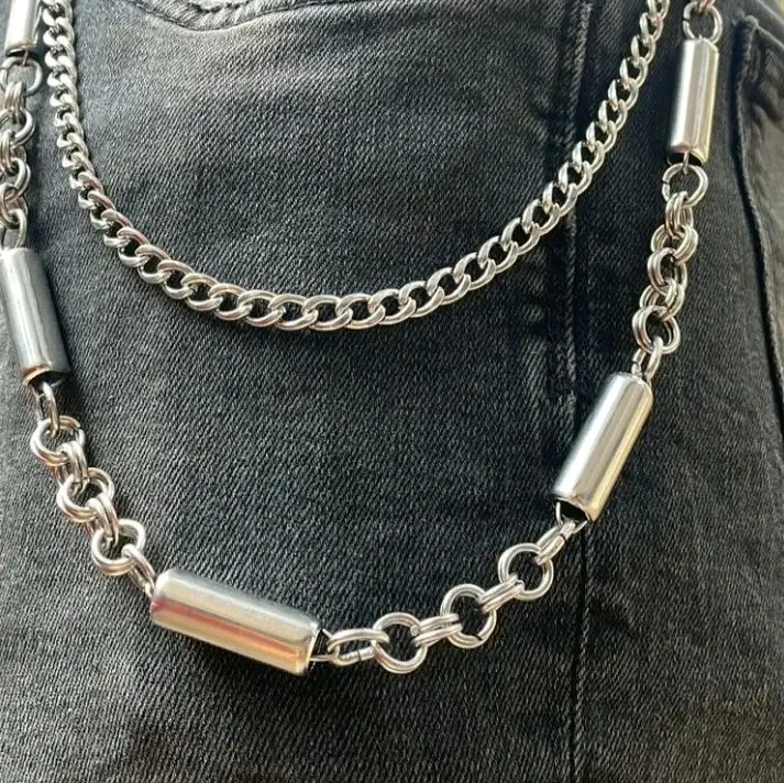 Rantai Dompet Model Tabung Dubble NK Model Punk Terbaru Bahan Titanium Silver Pria Wanita