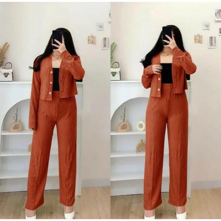 One Set Casey Knit And Pants Murah Berkualitas Setelan Wanita Kekinian Setelan Wanita Terlaris One Set Wanita Kekinian Knit Rib Terbaru Setelan Knit Wanita Setelan Wanita Korean Style One Set Knit Onset Knit Premium 7