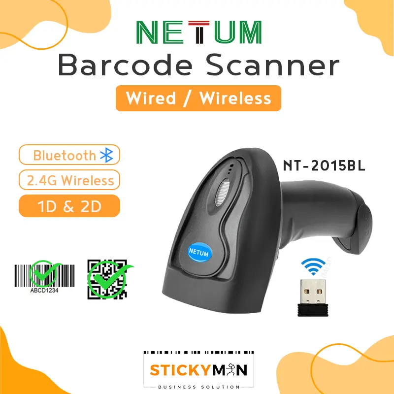 NETUM Barcode Scanner Wireless 1D 2D QR Code Scanner POS Reader USB+Bluetooth+2.4G Wireless USB Dongle Long Range