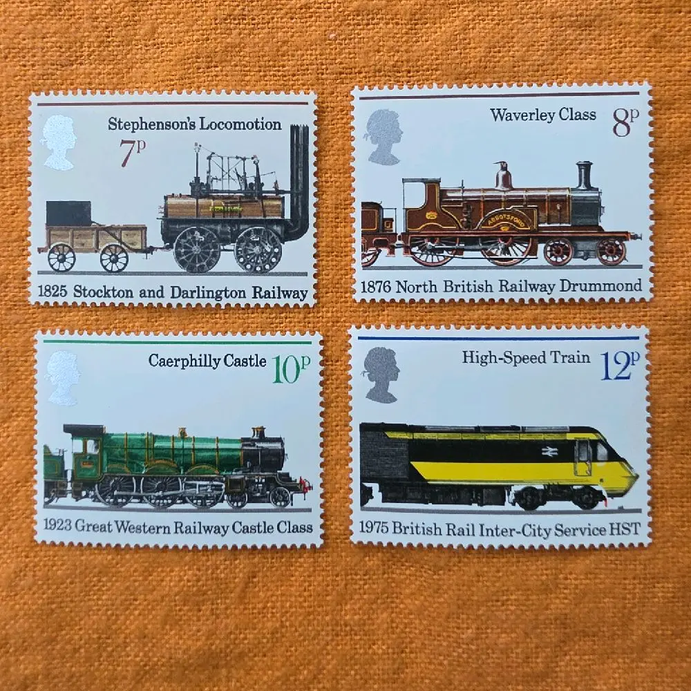 Prangko INGGRIS/GREAT BRITAIN 1975. SESQUICENTENNIAL OF PUBLIC RAILROADS in GREAT BRITAIN. Set lengkap (4v) MNH