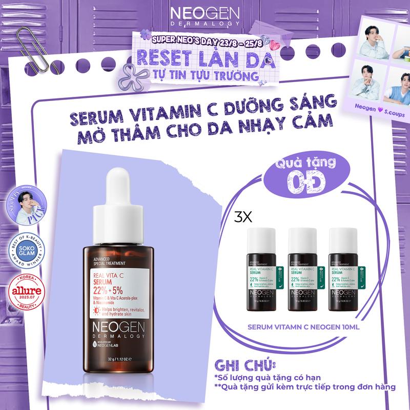 ( Super Deal ) - Serum Giúp Mờ Thâm, Hỗ Trợ Dưỡng Trắng Da Vitamin C 22% SAP Neogen Dermalogy Real Vita C 32g