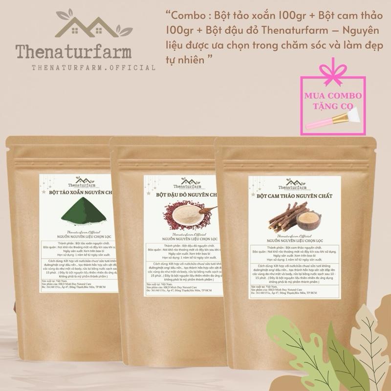Combo 3 loại bột hỗ trợ sáng da mờ thâm : Bột tảo xoắn 100gr + Bột cam thảo 100gr + Bột đậu đỏ 100gr TẶNG CỌ SILICON
