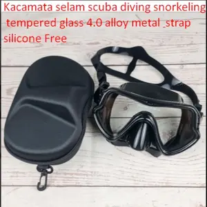 Kacamata selam scuba diving snorkeling tempered glass 4.0 alloy metal & strap silicone Free