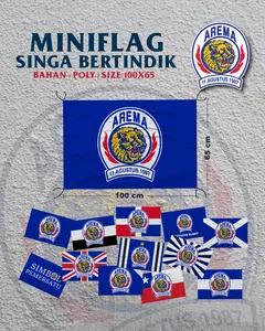Miniflag Arema Singa Bertindik ukuran 100x65 Bahan Kain Poly Berkualitas Warna Tajam Tidak Mudah Pudar Cocok untuk Koleksi dan Pajang di Kamar