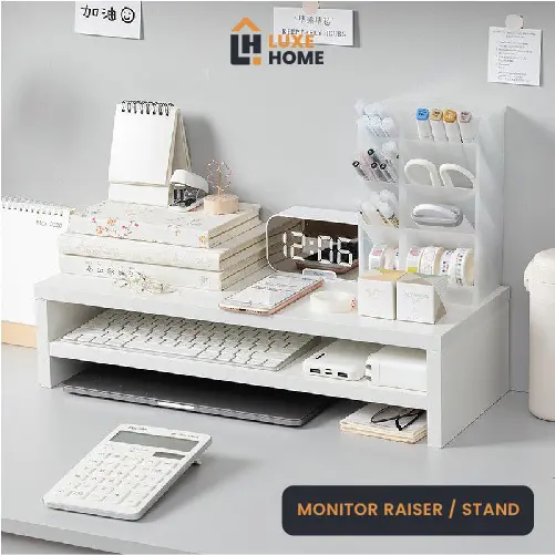 Luxehome Wooden Monitor Riser Stand/Ergonomic Laptop Stand/Desk Organizer Keyboard Storage/Posture Correct