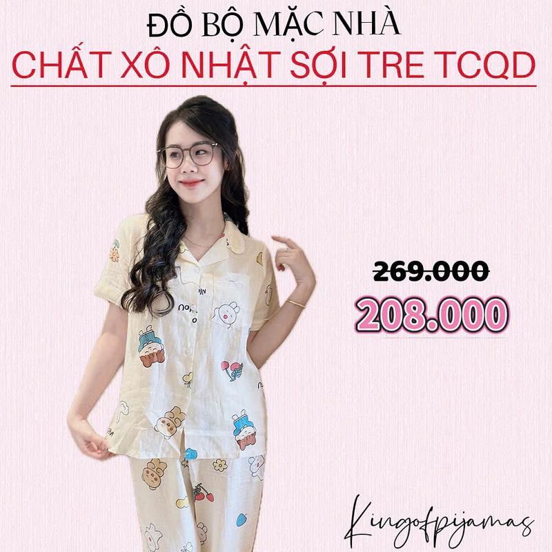 Bộ pijama bộ mặc nhà kingofpijamas Xô nhật sợi tre tay cộc quần dài siêu mát 2023 6