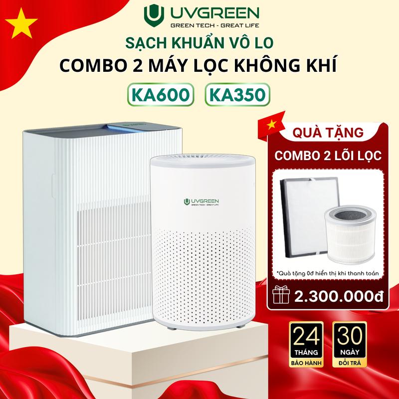 [TẶNG 2 LỌC] Combo Máy Lọc Không Khí Diệt Khuẩn UVGREEN KA600 60m2 và KA350 40m2 - Ion Âm Chống Vi Khuẩn - Bộ Lọc HEPA H13 - UVC LED Hiện Đại Diệt Khuẩn