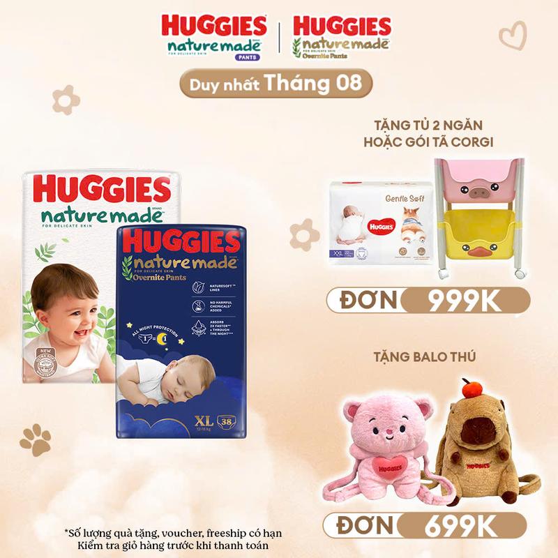 [COMBO 5 bịch] BỈM HUGGIES PLATINUM NATURE MADE bông hữu cơ dán/ quần đủ size, chọn size ghi chú