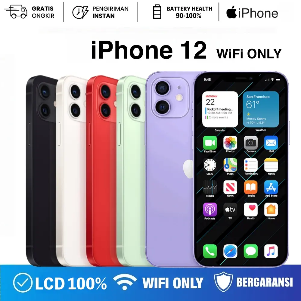 [Bekas] IPHONE 12 64GB WIFI ONLY BH 95%+ SECOND ORIGINAL FULLSET MULUS LIKE NEW
