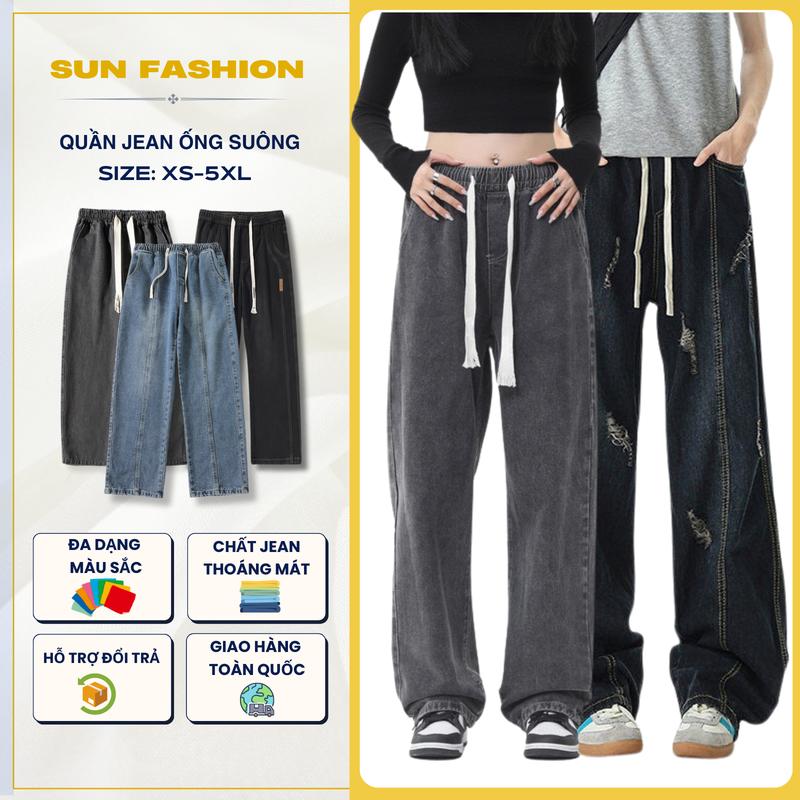  Quần jean ống rộng bigsize cạp chun nam nữ SUN N9;09;03 mẫu mã đa dạng vải jean mềm thoải mái ,dễ mặc đễ phối đồ Ong Menswear 