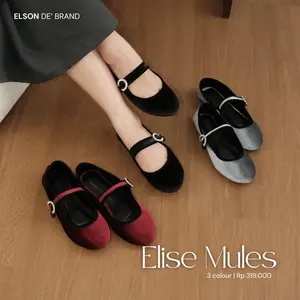ELSON Elise Mary Jane Flat Bludru Gesper Diamond Elegan Nyaman Korean Look