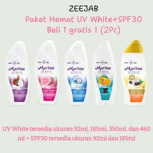[Beli 1 Gratis 1 (2Pcs)] Marina HBL UV White+Extra SPF30++ Hand & Body Lotion Uk 92ml, 185ml, 350ml dan 460ml - Handbody
