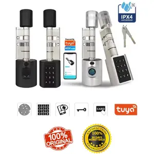 Tuya APP Smart Lock Silinder Digital Kunci Pintu Elektronik IPX4 Waterproof Adjustable untuk Pintu Tebal 35mm-100mm Rumah Apartemen Kantor BNIB dengan Aplikasi Bluetooth Sidik Jari Kartu Kunci Mekanis