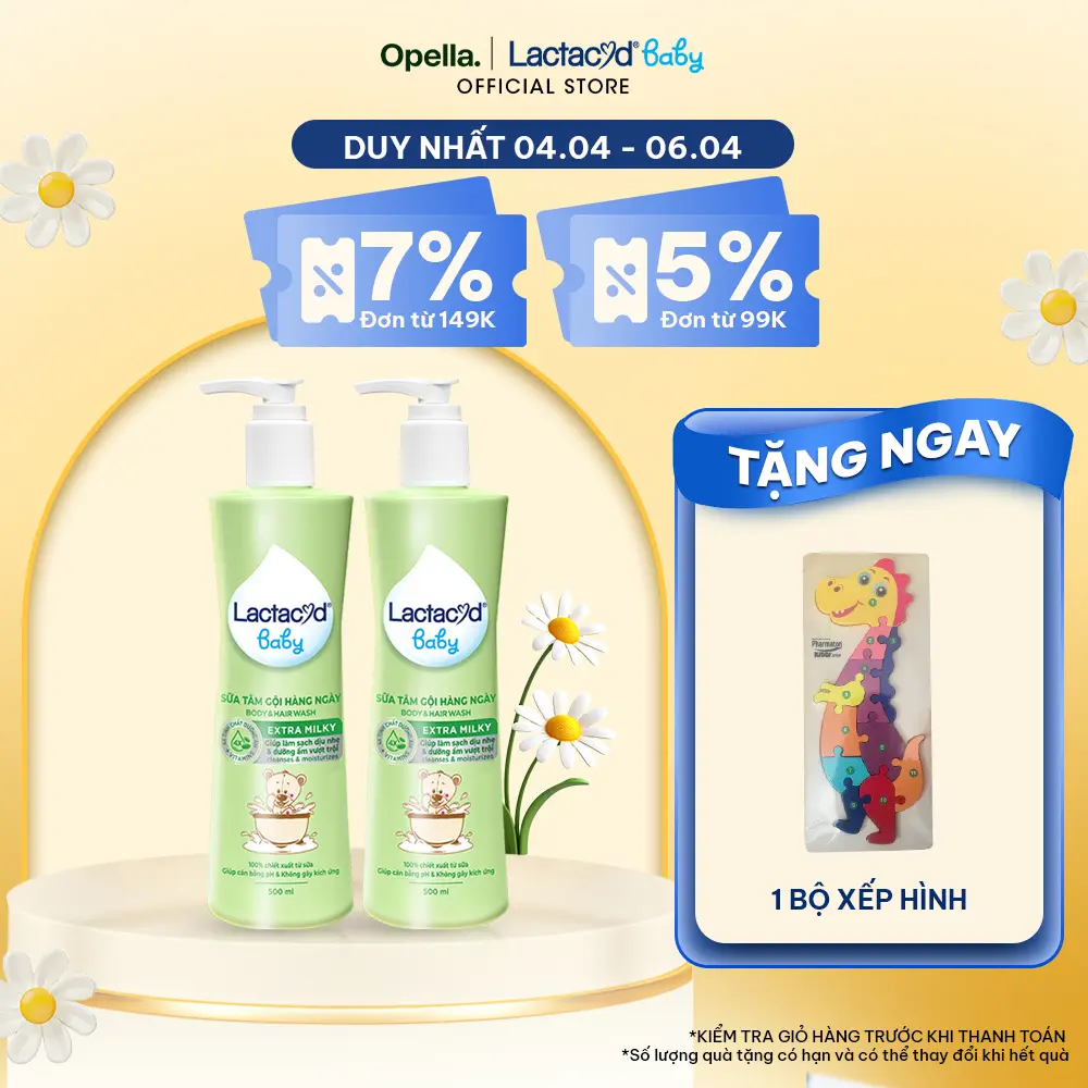 Bộ 2 chai Sữa Tắm Gội Trẻ Em Lactacyd Baby Extra Milky Làm Sạch Dịu Nhẹ và Dưỡng Ẩm Vượt Trội 500ml/chai Cho Bé