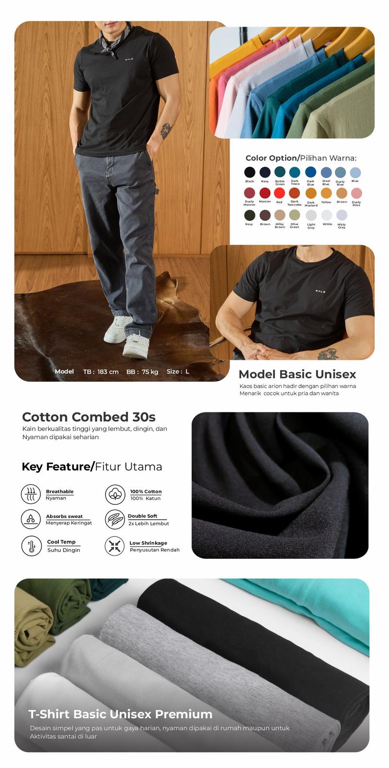 Product Introduction of Kale Arion Maroon Kaos Pendek Pria Kaos Unisex Kaos Polos Cotton Combed 30s Nyaman 2