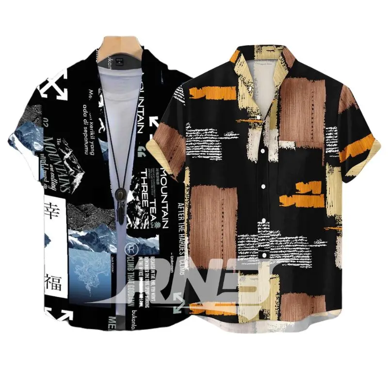 PAKET BAJU MOTIF 2 PCS COD Pendek Pria Katun Keren Nyaman Casual Hitam Putih 1
