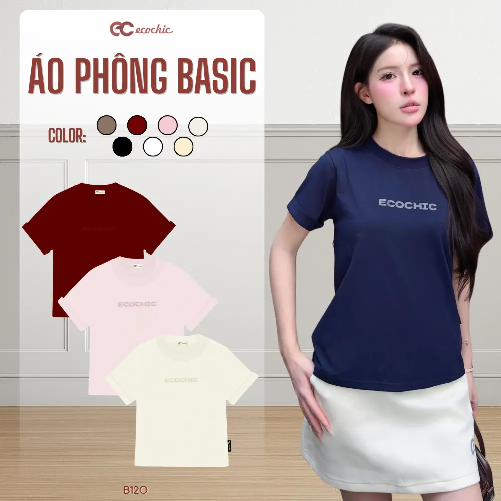 Áo Baby Tee Cotton Mỹ ECOCHIC Áo Thun Cổ Tròn Form Baby Tee Vừa Vặn Chất Vải Thoáng Mát Chính Hãng B120