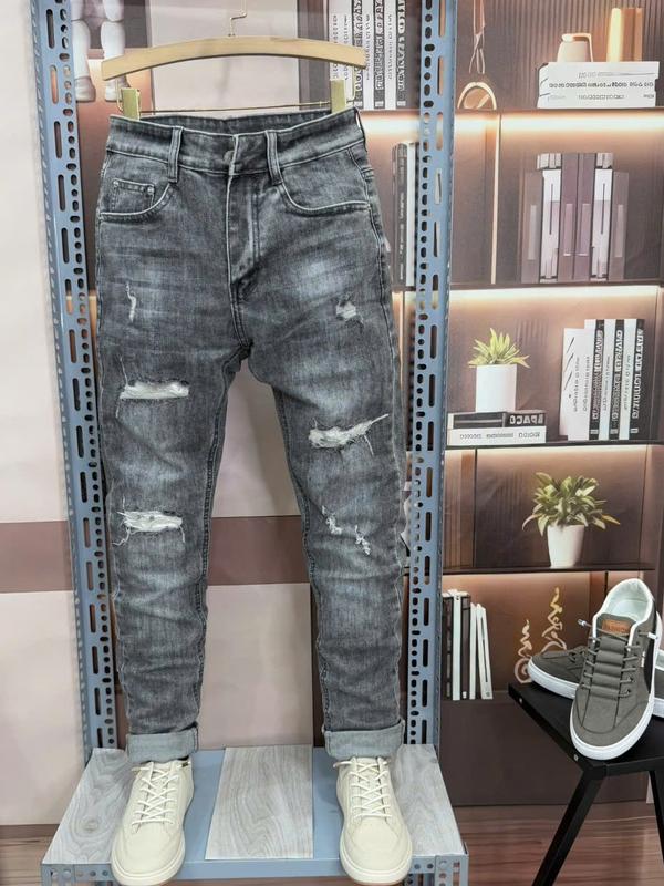 Quần Jean Nam Co Giãn Form Slimfit Màu Xám Bạc Phối Rách R3339 - Menswear Pants, Denim , quan jean 2025