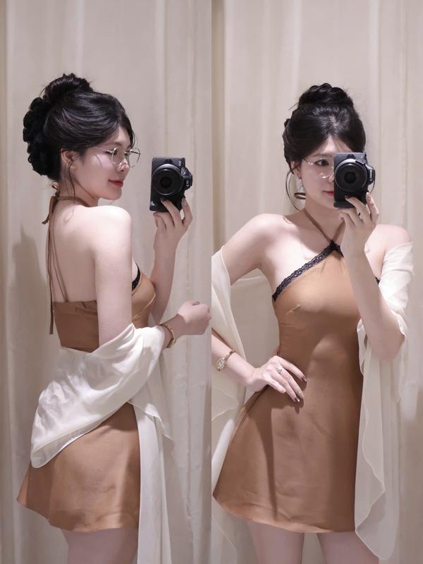Motphimshop Đầm Lụa Vân Mây Cổ Yếm Không Kèm Choàng - KAMIE DRESS