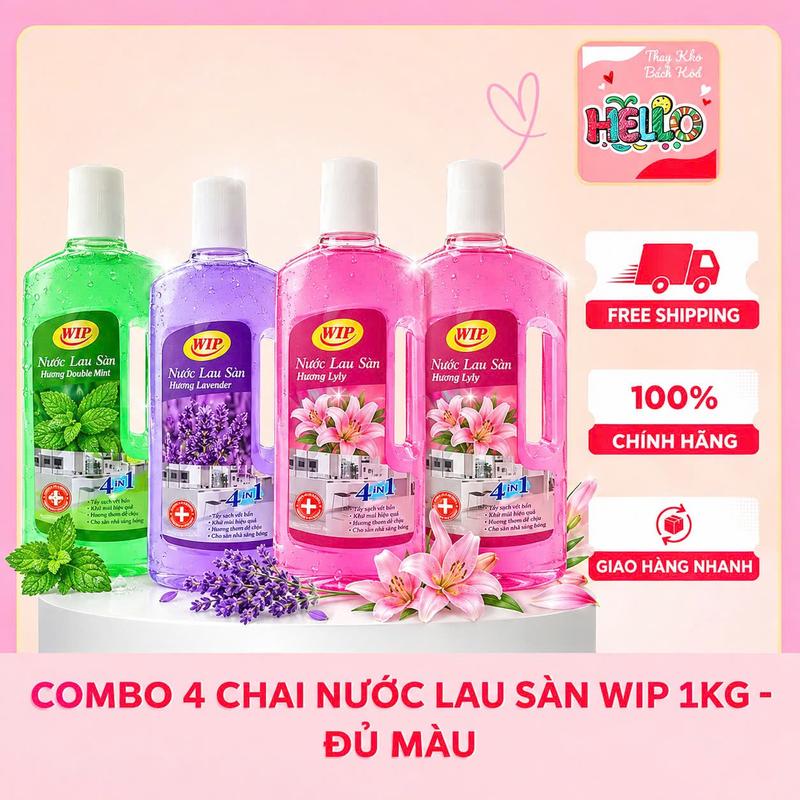 Combo 4 Chai WIP NƯỚC LAU SÀN 1kG/Chai- Công Thức Một Lần Lau Giúp Diệt Khuẩn, Sàn Nhà Sạch Bóng Không Gian Thơm Mát