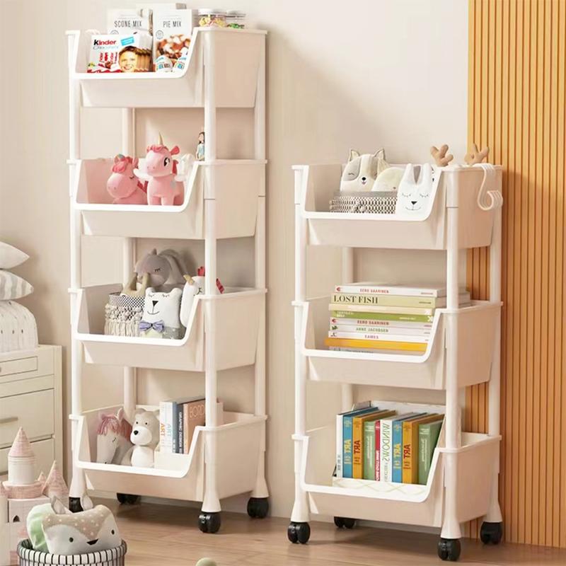 Book Storage Rack Multi-Layer With Hooks Lockable Wheels Stationery ...