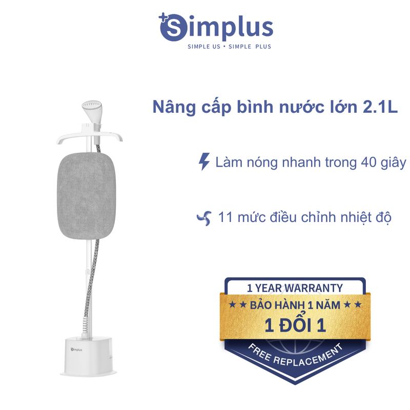 SimplusVN Bàn ủi hơi nước đứng  GTJH023  Bình chứa nước lớn 2.1L Công suất mạnh mẽ 2000W 11 chế độ ủi linh hoạt Lượng hơi nước 34g/phút Mặt đế ủi bằng thép không gỉ 40 giây Chiều cao có thể điều chỉnh Thiết kế kèm giá treo quần áo tiện lợi