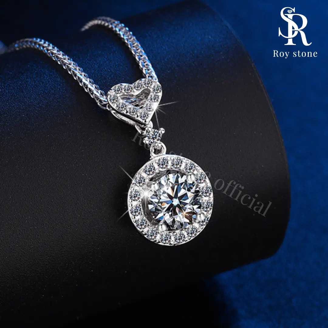 RoyStone - Kalung Wanita Moissanite Sertifikat GRA Original Lapis Emas - Luxury Round Necklace